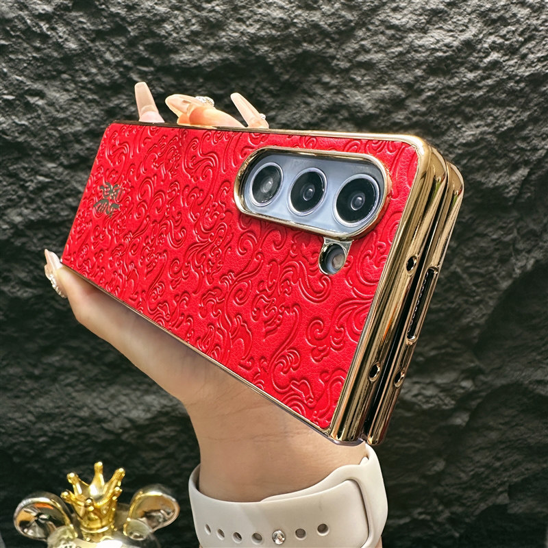 适用三星zfold5折叠屏手机壳ZFold4新款龙年红色中国风fold3高级感ZFOLD5全包防摔5g印花创意男女高端保护套