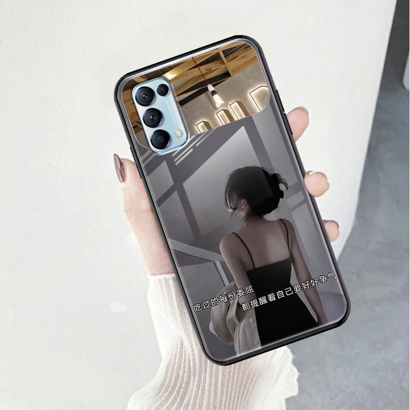 适用opporeno5手机壳oppo新款补妆镜面reno5pro背影女reno6玻璃壳5k镜面reno6pro奢华个性软边全包防摔保护套