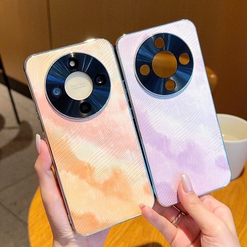 适用荣耀x70新款手机壳荣耀x70创意官方水彩电镀皮纹荣耀x70pro时尚男女高档全包防摔保护套