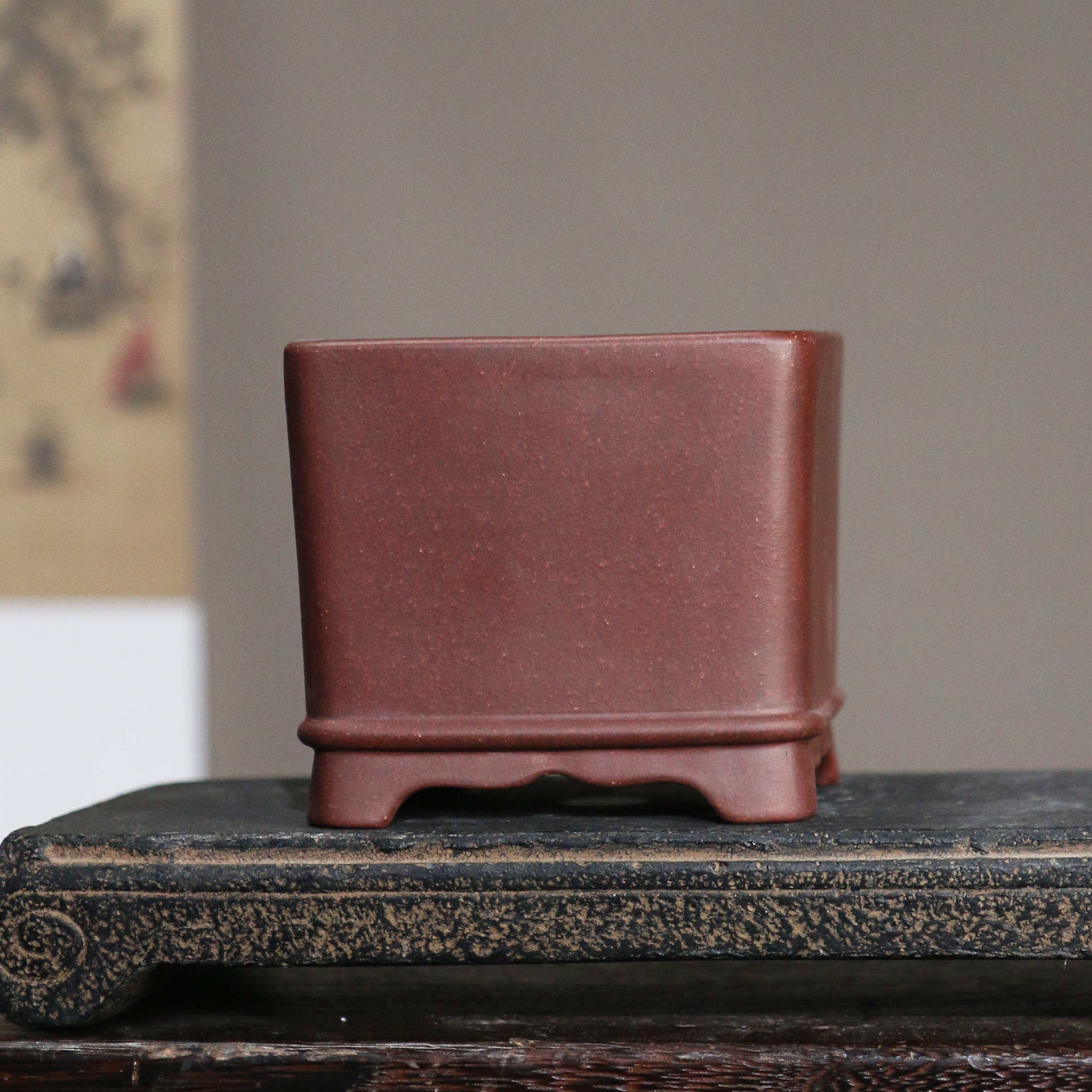 紫砂仿古花盆正方形盆景盆原矿青灰泥小盆菖蒲盆孙伟制觅陶乡