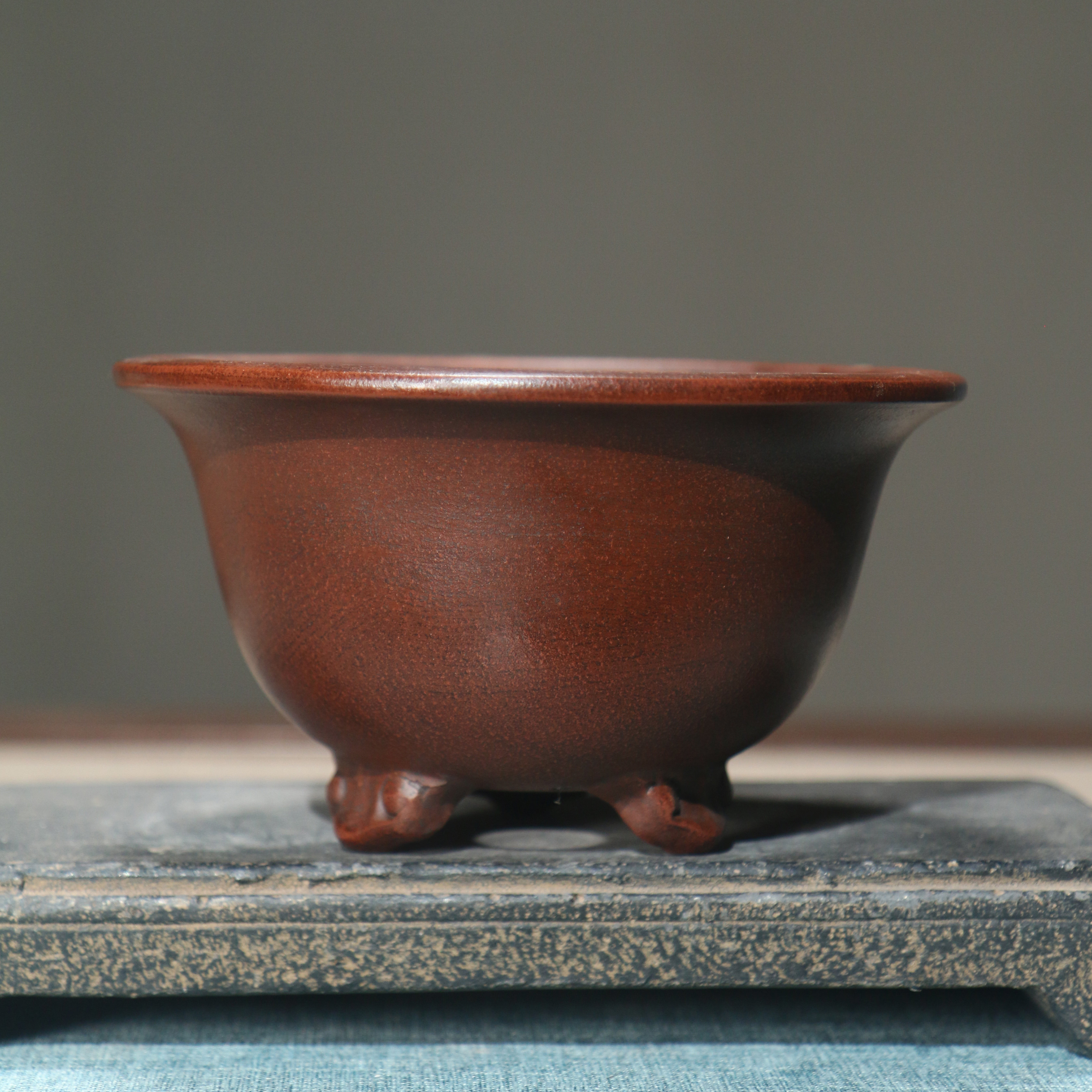 紫砂花盆圆形飘口三足盆景盆古风仿古中国风觅陶乡桌面盆栽觅陶乡