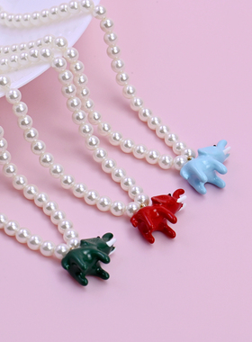 珍珠珐琅釉彩小象吊坠设计项链女