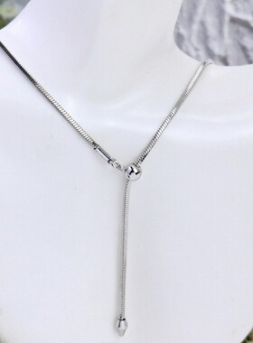 裸链拉豆设计可调节项链毛衣链女