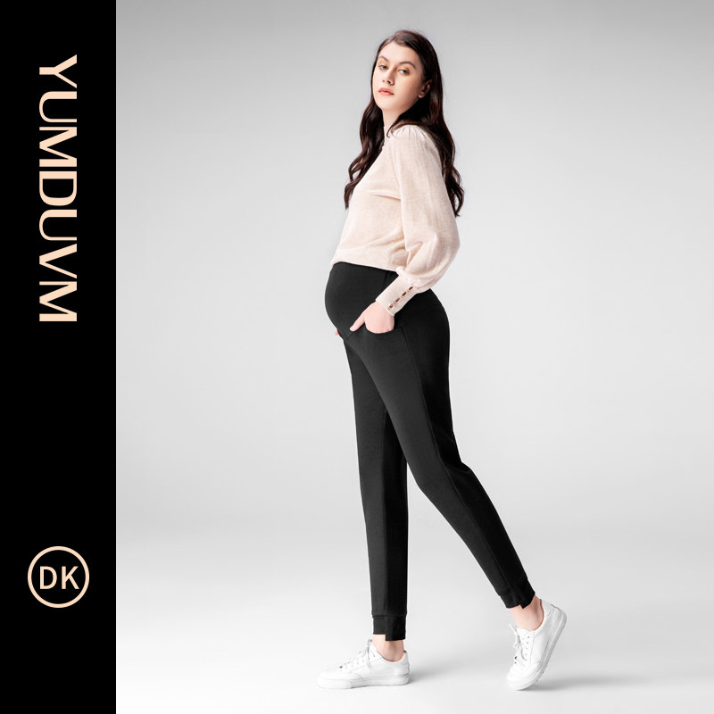 孕度2020新款空气层运动裤秋季外穿大码裤子托腹长裤孕妇裤打底裤