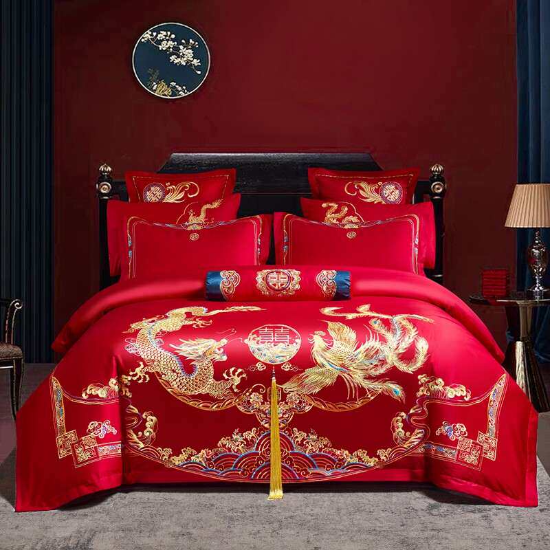 德国品质新中式高端婚庆床上用品四件套120支全棉新婚必选六八十