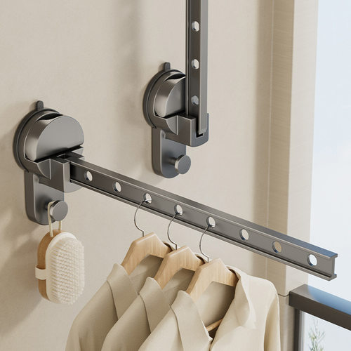 德国品质吸盘向上折叠晾衣架阳台家用隐形伸缩晒杆室内挂衣架飘窗 - 封面