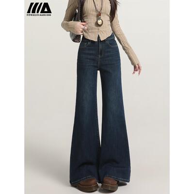 覆古加绒微喇牛仔裤女冬