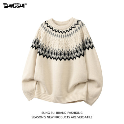 森素费尔岛提花日系圆领