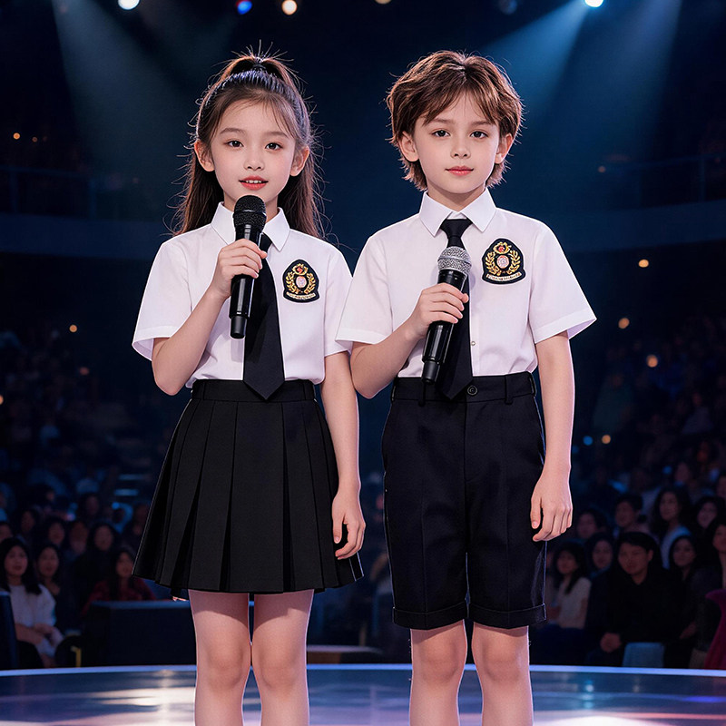 儿童学院风演出服男女童白衬衫合唱朗诵表演服中小学生毕业制服风