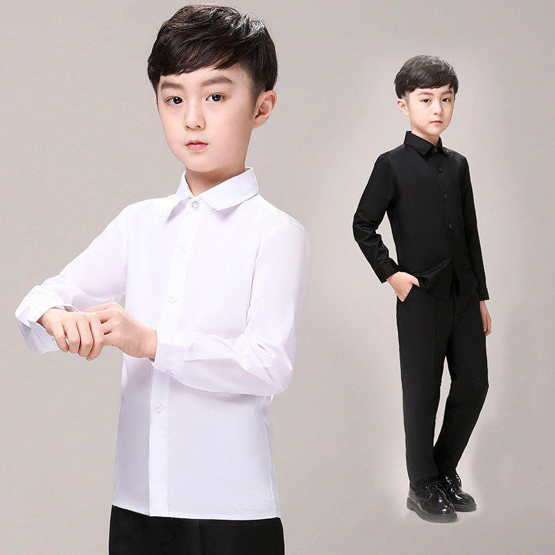 纯棉白色男女童衬衫西装儿童中大童黑长袖衬衣上衣吸汗透气长短袖