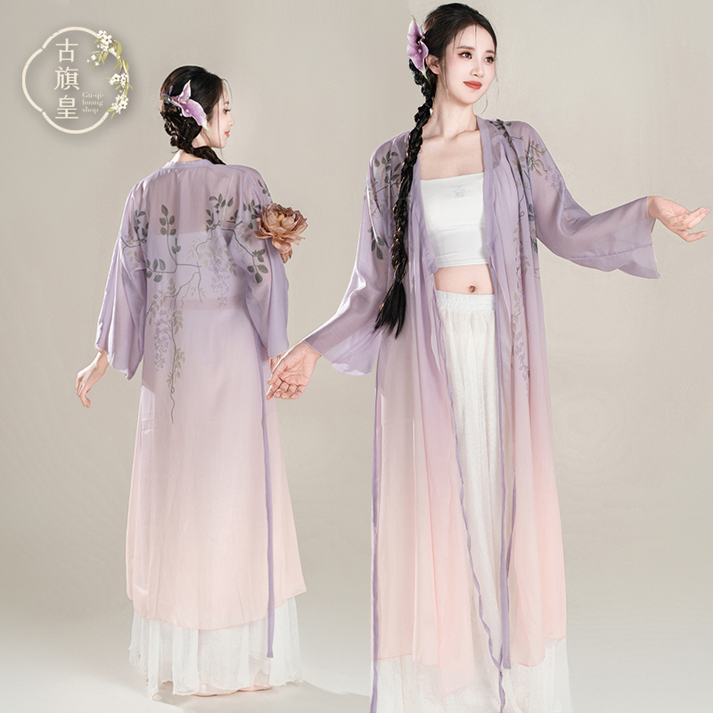 古旗皇古典舞蹈服印花仙气纱衣中国风飘逸外披练功服演出服上衣