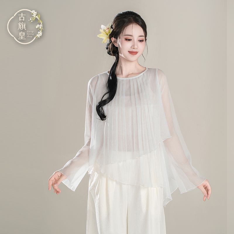 古旗皇古典舞飘逸宽松雪纺纱衣现代舞中国舞仙气演出服练功服上衣