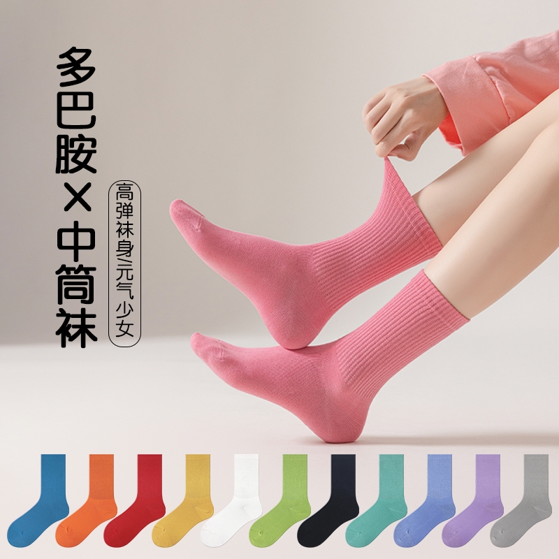 春夏款袜子女中筒新款糖果色多巴胺外穿百搭芭比裤鲨鱼裤长筒长袜