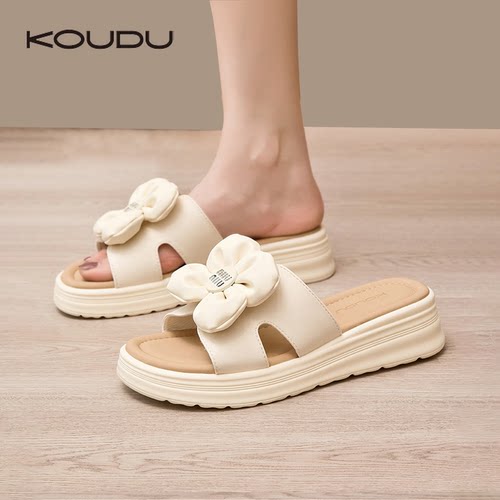 KOUDU夏季厚底蝴蝶结凉拖鞋