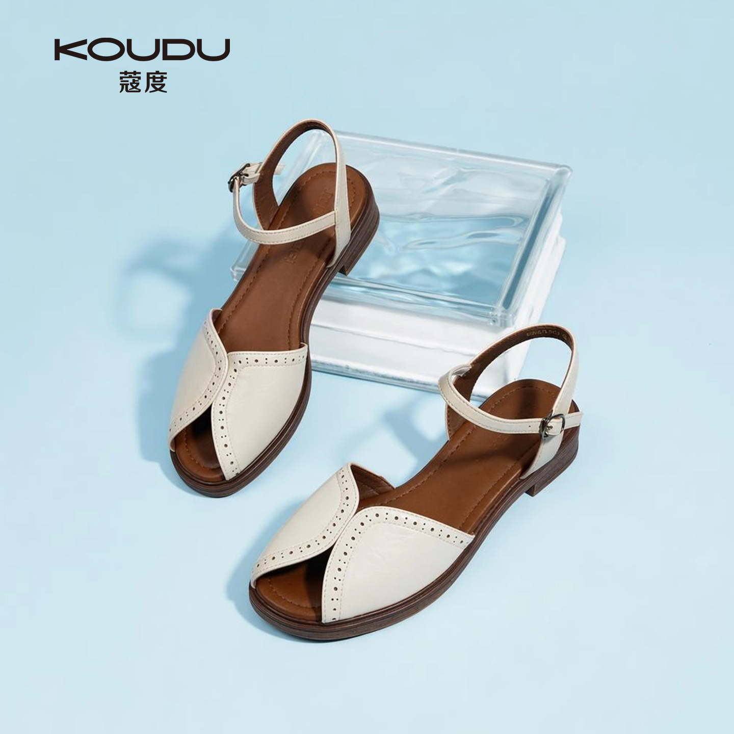KOUDU2026夏季复古布洛克凉鞋女款粗跟玛丽珍鞋镂空包头休闲女鞋