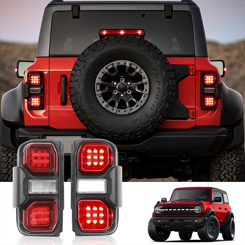 适用于21-24年福特烈马改装猛禽版红色Bronco安装个性LED尾灯总成