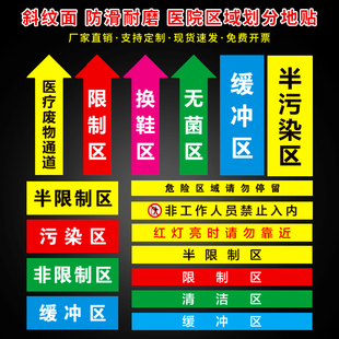 医院诊所地贴标识医疗废弃物分区牌箭头排队等候患者医护安全出入口清洁无菌污染限制缓冲限制一米线消防通道
