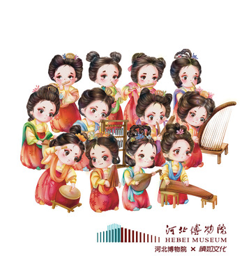 国风Q版人物冰箱贴五代白石彩绘散乐浮雕十二乐坊河北博物院文创
