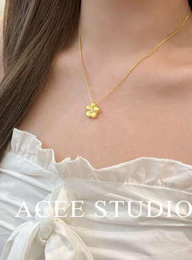 ACEE设计S925纯银拉丝小金花项链女新中式小众精致锁骨链送女友