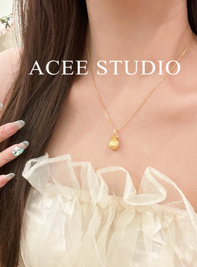 ACEE设计古法金福袋项链925银女款中式招财小众锁骨链本命年礼物