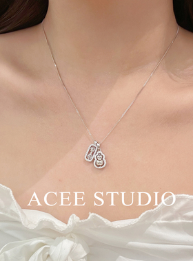 ACEE设计S925纯银双吊坠葫芦金刚杵项链女款新中式镶钻毛衣链轻奢