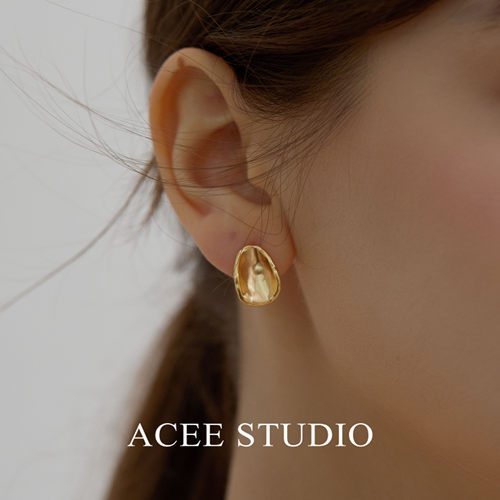 ACEE设计925纯银极简冷淡风金属肌理感圆形耳钉女简约高级感耳饰