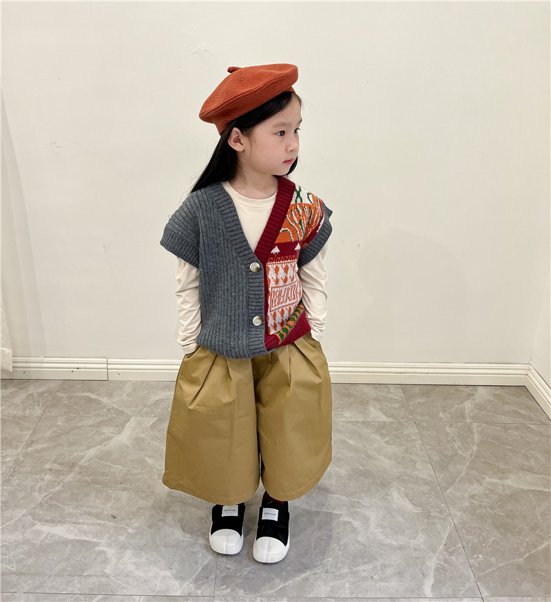 男童装女童马甲春秋2023新款外穿洋气宝宝灰色马夹儿童针织背心