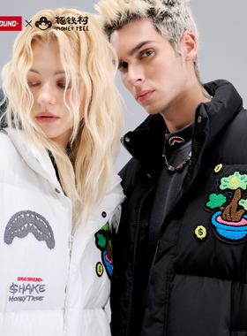 摇钱树联名SprayGround鲨鱼嘴羽绒服男女保暖白鸭绒立领羽绒衣冬