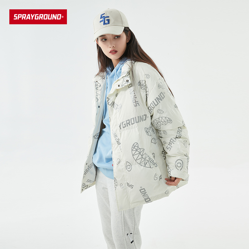 SprayGround冬季新品涂鸦设计潮牌网红白鸭绒羽绒服男女情侣ins风