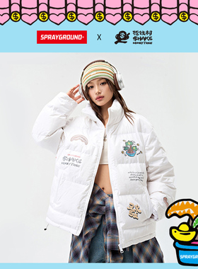 摇钱树联名 SprayGround鲨鱼嘴羽绒服男女情侣冬季立领白鸭绒外套