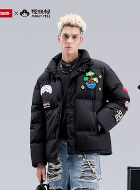 摇钱树联名SprayGround鲨鱼嘴立领羽绒服男女白鸭绒保暖外套冬