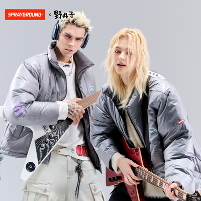 野丸子联名SprayGround鲨鱼嘴透明羽绒服男女涂鸦保暖情侣外套潮