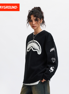 SprayGround鲨鱼嘴25秋冬毛绒卫衣男女美式圆领休闲保暖情侣上衣