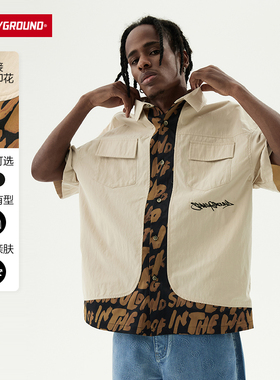 SprayGround夏季新款美式复古短袖衬衫男拼接设计感潮牌W0820406