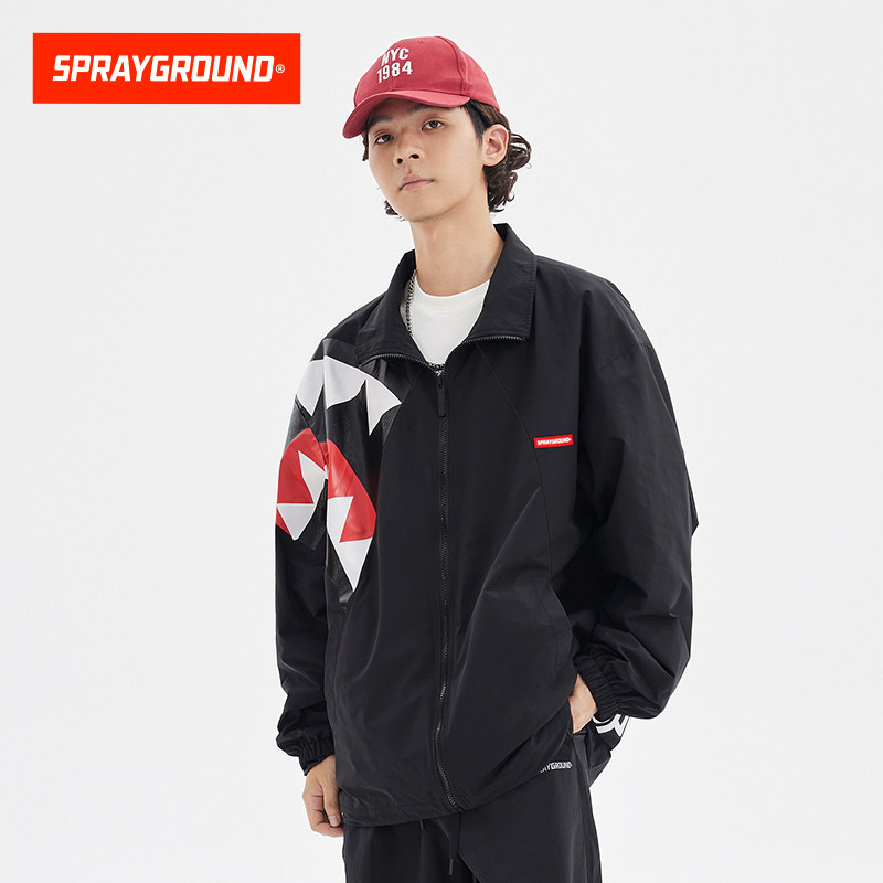 SprayGround春秋新款撞色印花夹克男鲨鱼嘴休闲上衣潮W0911110