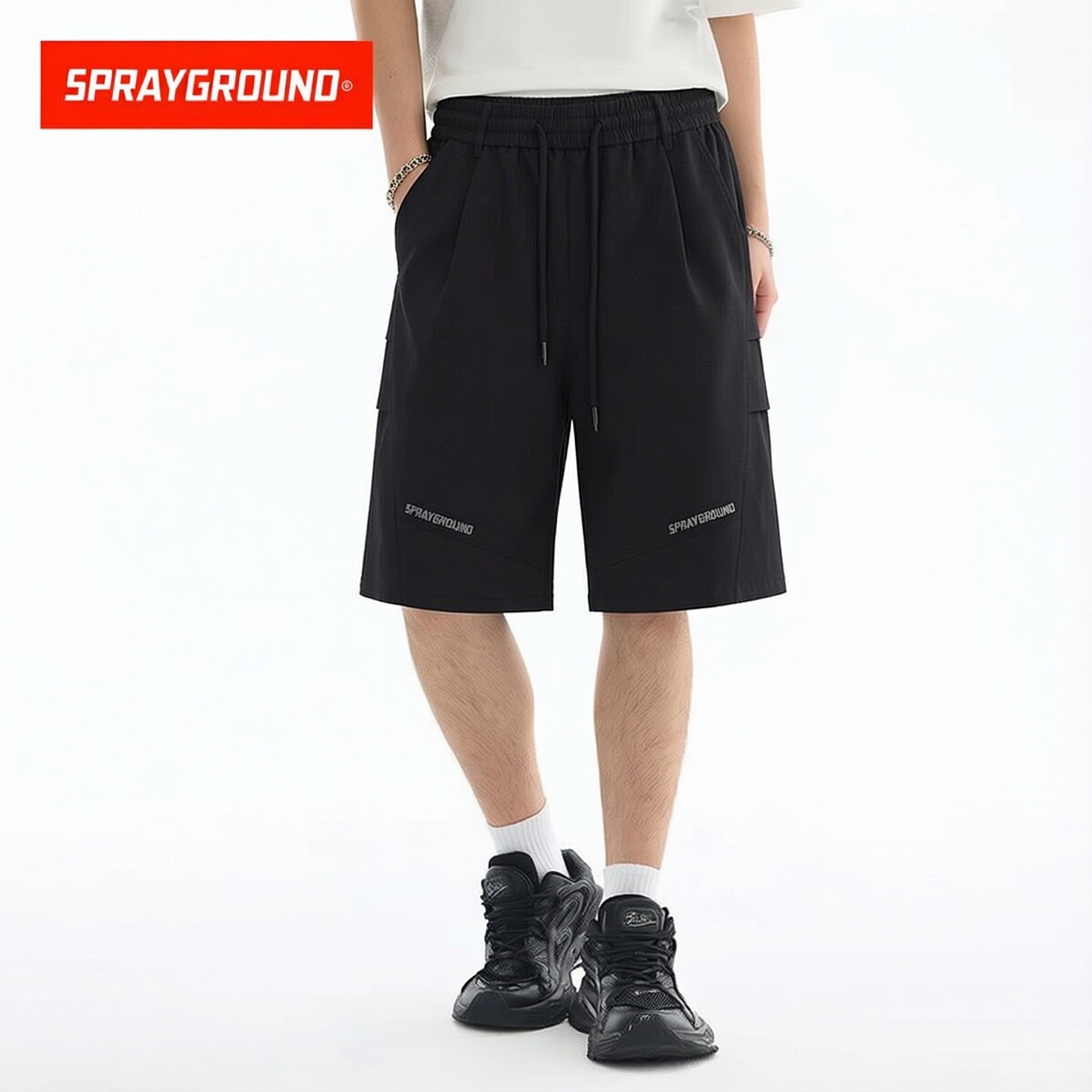 SprayGround鲨鱼嘴美式潮流梭织短裤 宽松多层次透气休闲五分裤夏