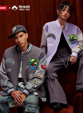 SprayGround鲨鱼嘴冬季夹棉棒球服夹克摇钱树联名宽松情侣外套潮