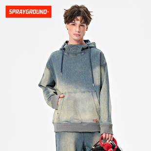 SprayGround鲨鱼嘴25春复古牛仔连帽卫衣男女美式 街头宽松帽衫