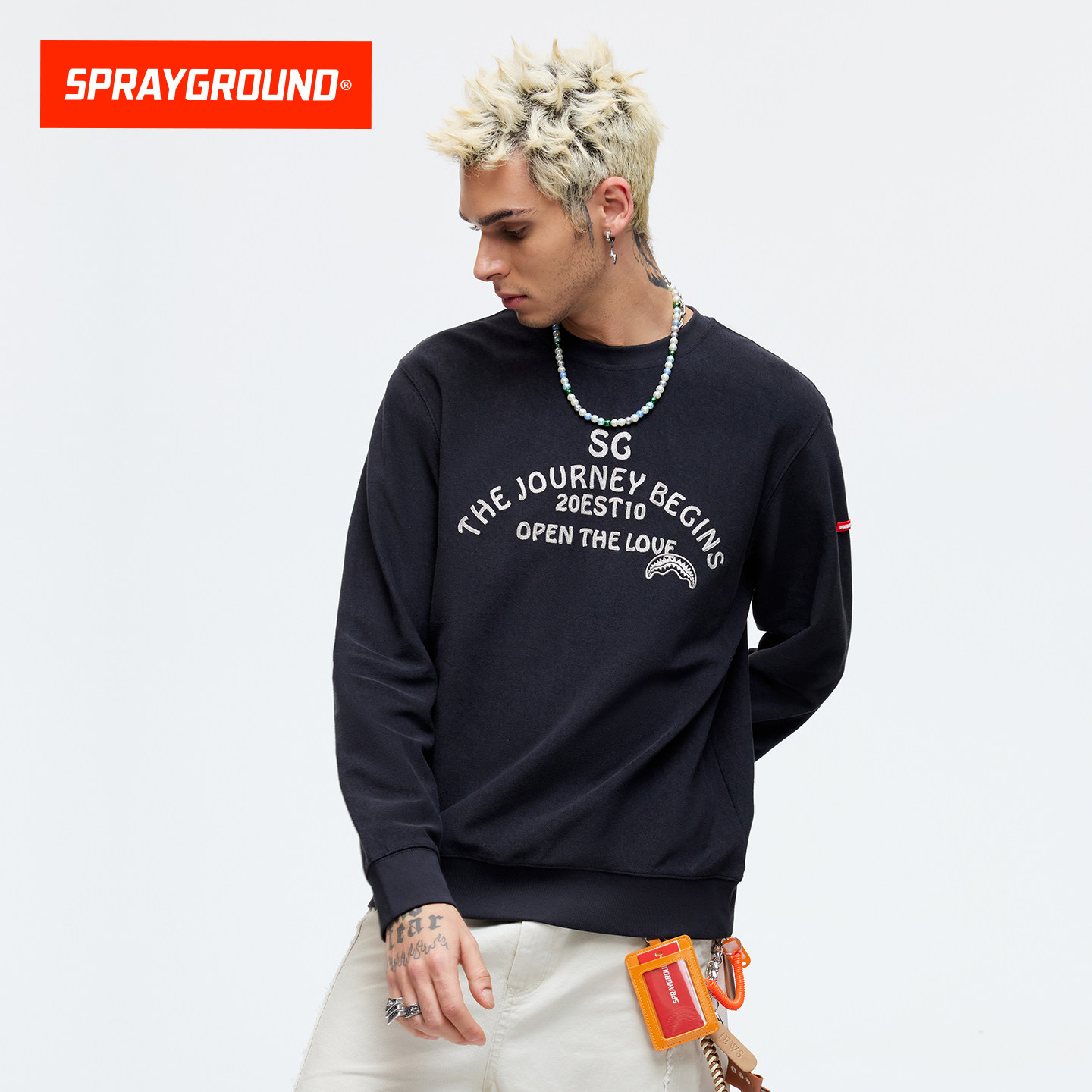 SprayGround鲨鱼嘴2026春季圆领套头卫衣男字母印花宽松休闲上衣