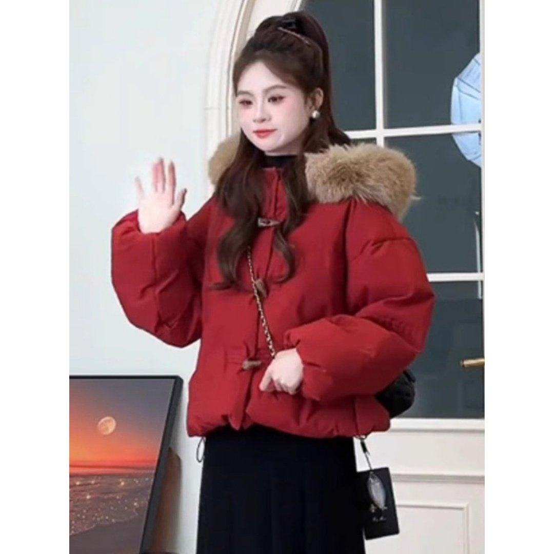 冬季新款新年战袍毛领牛角扣羽绒棉服女设计感加厚保暖百搭短外套,女装/女士精品,棉衣/棉服,淘宝优惠券,粉丝福利购,淘宝优惠卷