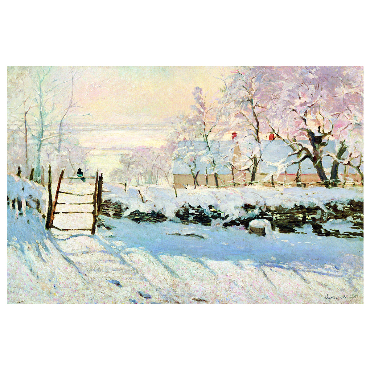 莫奈名画《喜鹊》雪景客厅装饰画酒店卧室油画名画成品北欧