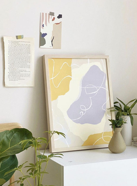 莫兰迪抽象线条奶油紫色装饰海报复古静谧可粘贴背景墙海报