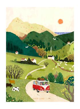 春日郊游 温馨小清新绿色田园风景装饰画 客厅 餐厅 儿童房挂画