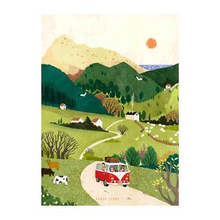 春日郊游 温馨小清新绿色田园风景装饰画 客厅 餐厅 儿童房挂画