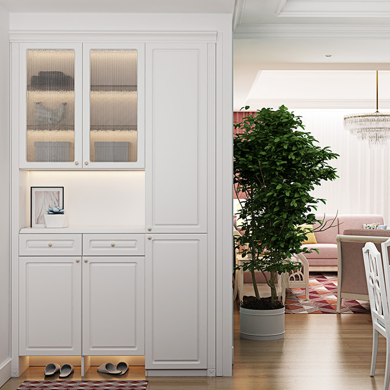 掌上明珠家具美式简约定制鞋柜整体入户柜储物架一体定做玄关隔断