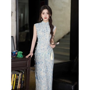 连衣裙浅蓝色 新中式 旗袍高端大气上档次2025新款 夏季 女改良年轻款