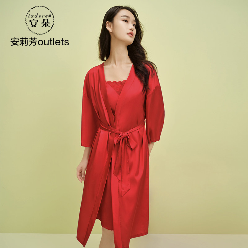 安莉芳官方奥莱安朵红色喜庆睡衣家居服女士冰丝宽松睡袍晨袍浴袍,女士内衣/男士内衣/家居服,睡袍/浴袍,淘宝优惠券,粉丝福利购,淘宝优惠卷