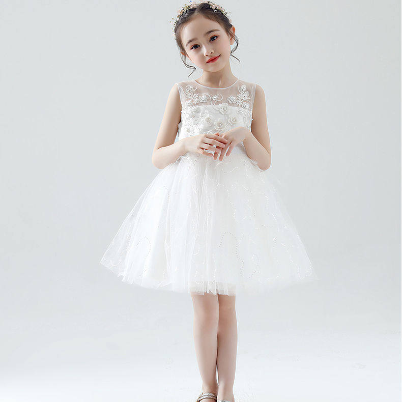 六一儿童演出服女童公主蓬蓬裙白色纱裙大合唱演出服朗诵表演服装