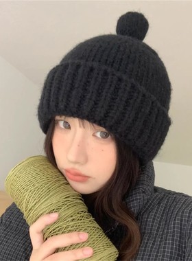 韩版甜美可爱小圆球针织帽子女生秋冬保暖百搭包头帽显脸小毛线帽
