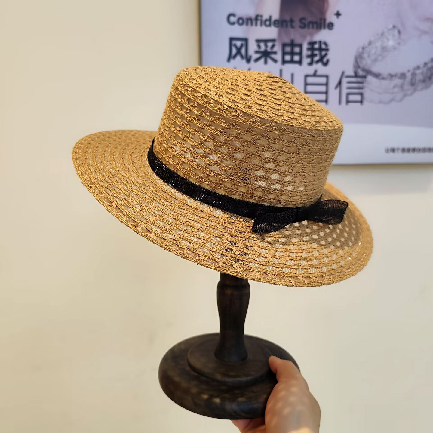 法式网纱镂空透气蝴蝶结平顶礼帽